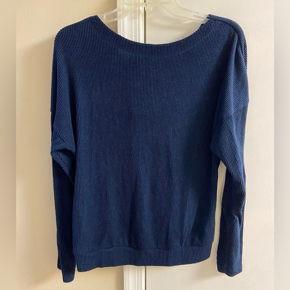 Anthropologie Maeve Navy Blue Long Sleeve Slouchy Top Medium
